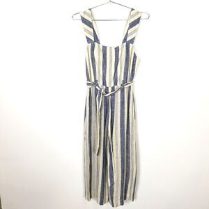 Alice + Olivia Women Marty Gaucho Jumpsuit Sz 8 Stripped Linen Blend Summer Crop